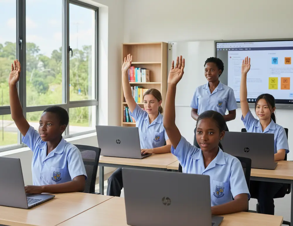 Students at an international school learning Ekegusii.