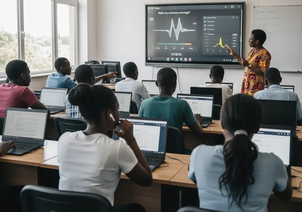 A university professor teaching students about Ekegusii language.